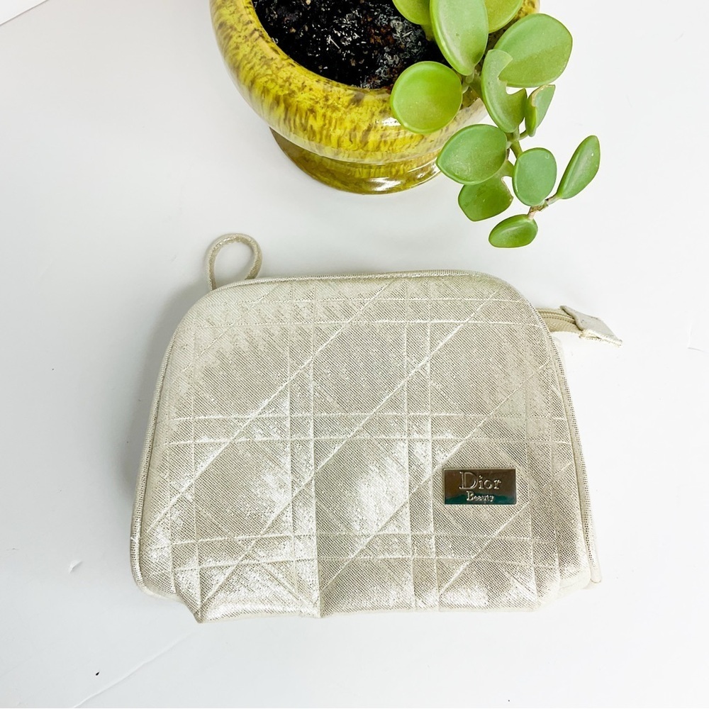 Christian Dior Silver Metallic Cosmetic Case Beauty Pouch